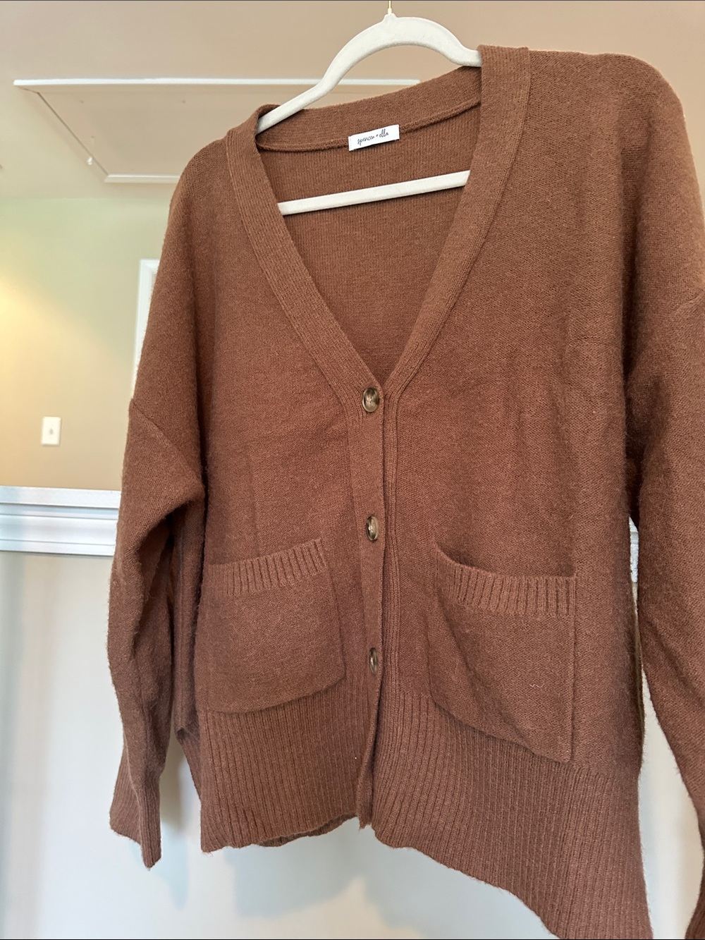 Soft Chestnut Brown V-Neck Button Cardigan with Pockets